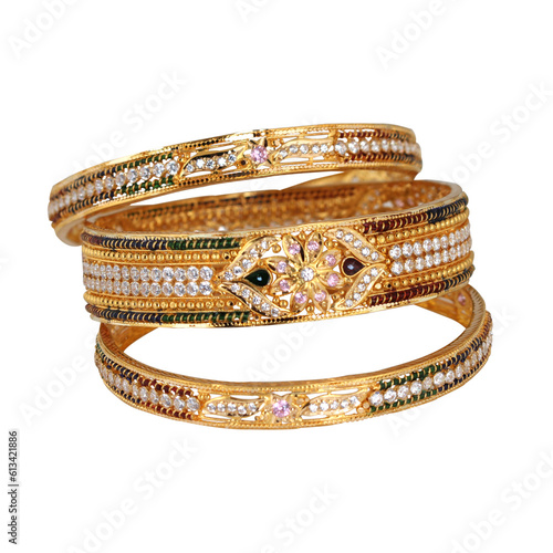 Indian design gold bangle isolated on white background