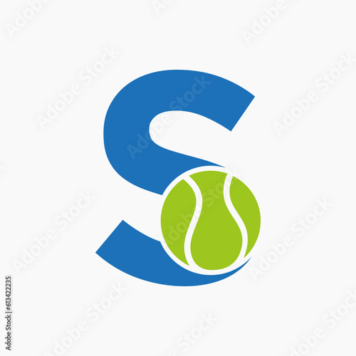 Tennis Logo On Letter S. Tennis Sport Academy, Club Logo Sign