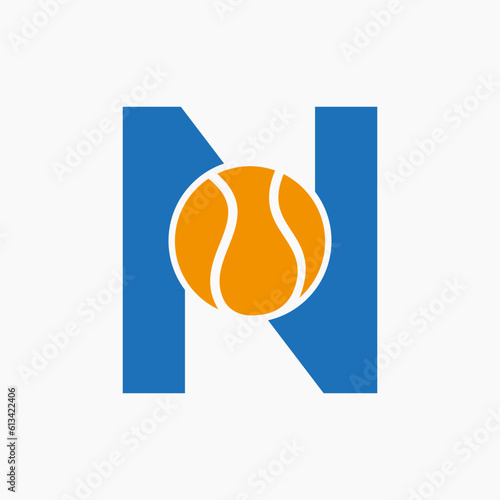 Tennis Logo On Letter N. Tennis Sport Academy, Club Logo Sign