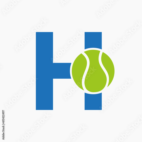 Tennis Logo On Letter H. Tennis Sport Academy, Club Logo Sign
