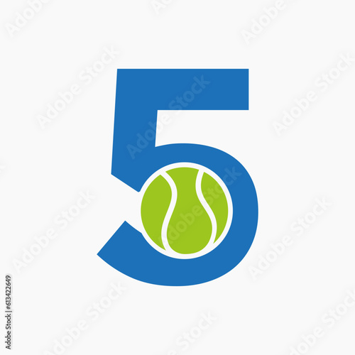 Tennis Logo On Letter 5. Tennis Sport Academy, Club Logo Sign