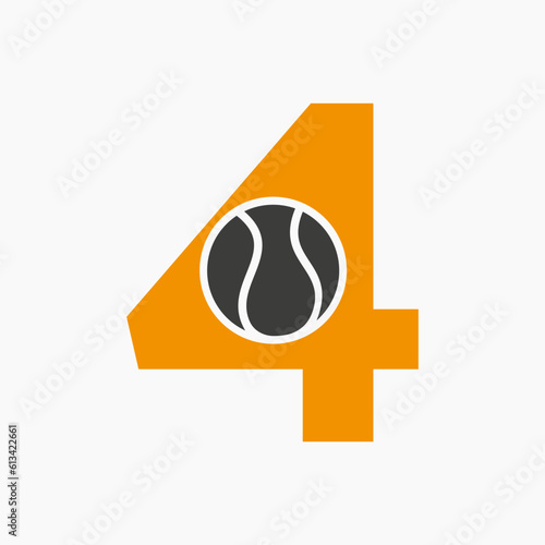 Tennis Logo On Letter 4. Tennis Sport Academy, Club Logo Sign