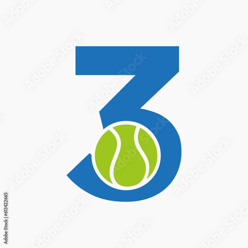 Tennis Logo On Letter 3. Tennis Sport Academy, Club Logo Sign