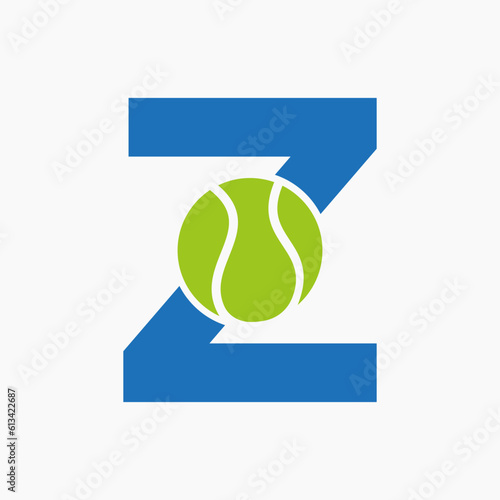Tennis Logo On Letter Z. Tennis Sport Academy, Club Logo Sign