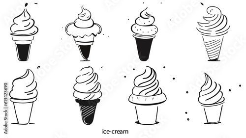 Set Ice cream Vector Illustration, draw ice cream, line of ice cream 