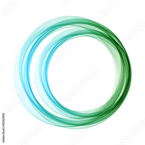 Abstract background with transparent wave of green-blue lines, round frame