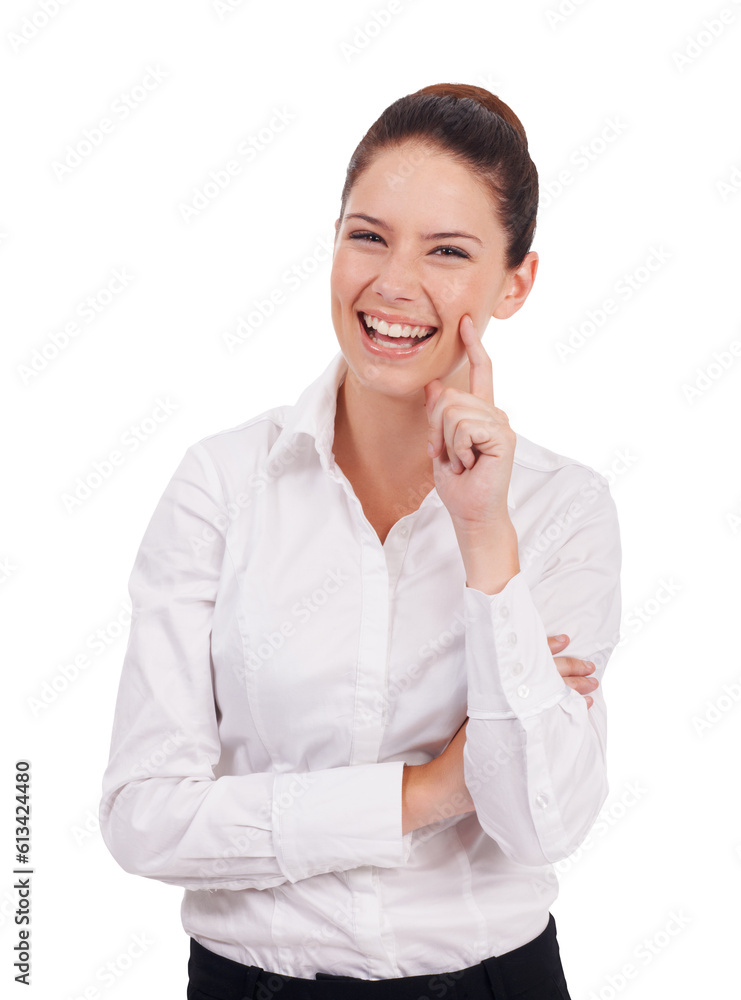 Portrait, laughing and funny with a business woman isolated on a transparent background for humor or comedy. Happy, smile and comic with an attractive young female work employee joking on PNG Portrait, laughing and funny with a business woman isolated on a transparent background for humor or comedy. Happy, smile and comic with an attractive young female work employee joking on PNG