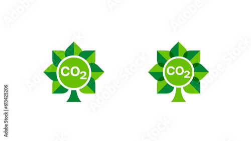 Abstract tree carbon co2.  Tree absorbs CO2.  CO2 neutrality ecology, environment. Zero carbon footprint.  Vector logo icon