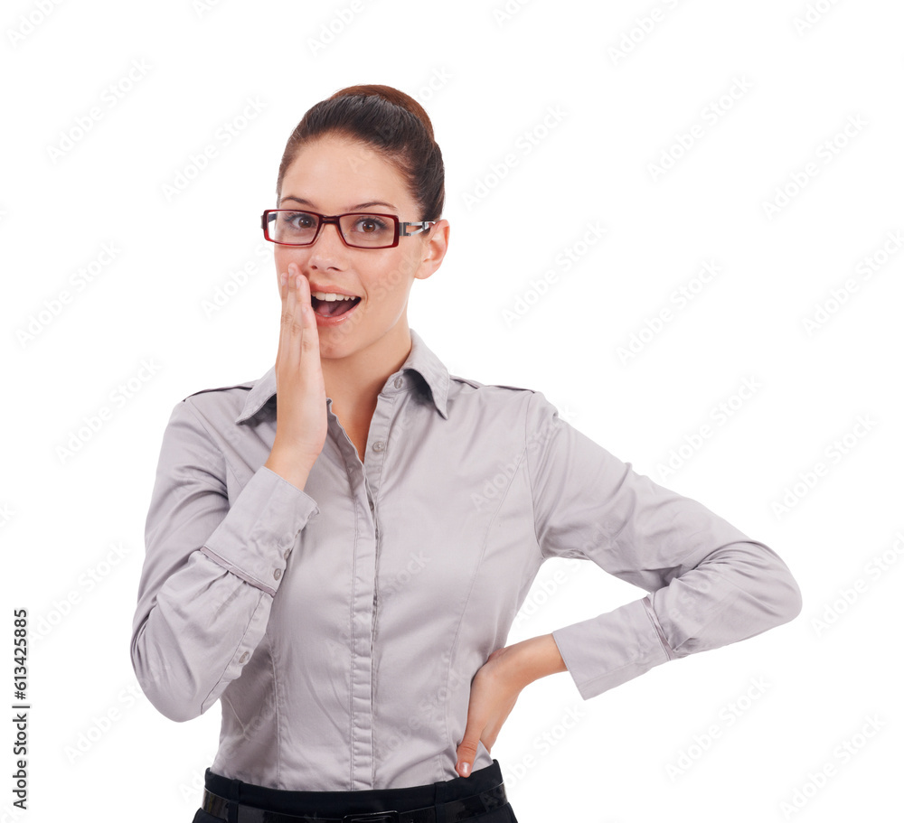 Surprise, shock and portrait of a business woman isolated on transparent, png background. Professional female person with glasses and hands by mouth excited for wow announcement, news or promotion Surprise, shock and portrait of a business woman isolated on transparent, png background. Professional female person with glasses and hands by mouth excited for wow announcement, news or promotion