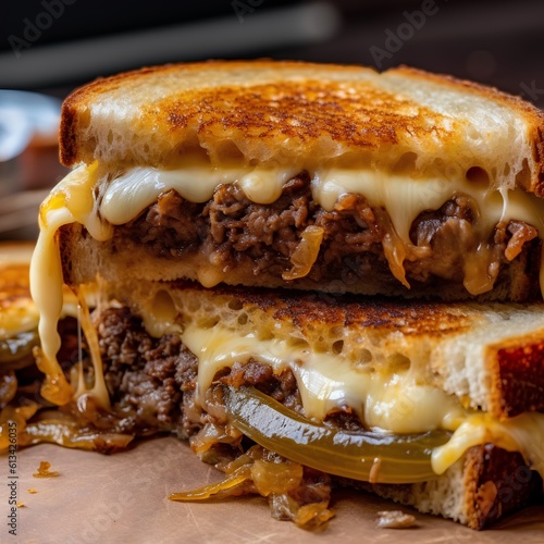Beef Hamburger with Cheese and Onion on Bread. Fast Food.