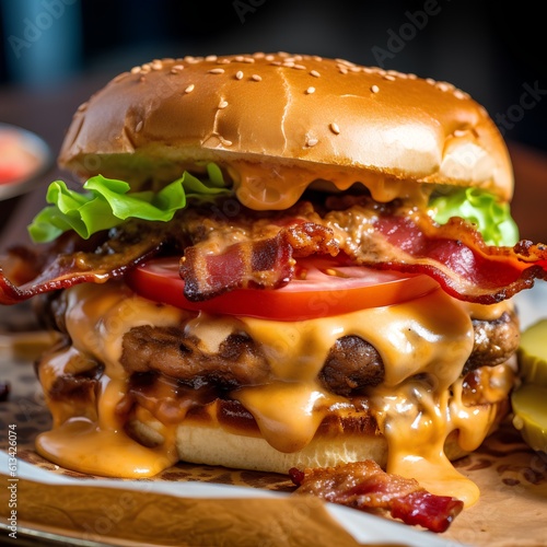 Cheese burger - American cheese burger with bacon, tomato and lettuce