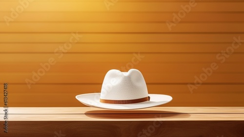 Blank White Cap / hat on Wooden table