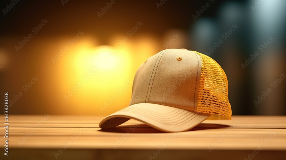 Blank White Cap / hat on Wooden table Blank White Cap / hat on Wooden table
