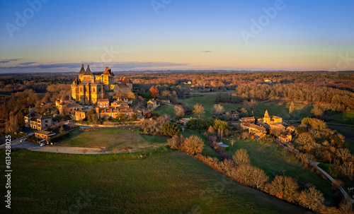 an aerial view, from the fortified castle of Biron, Lot-et-Garonne, France.
