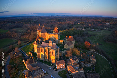 an aerial view, from the fortified castle of Biron, Lot-et-Garonne, France.