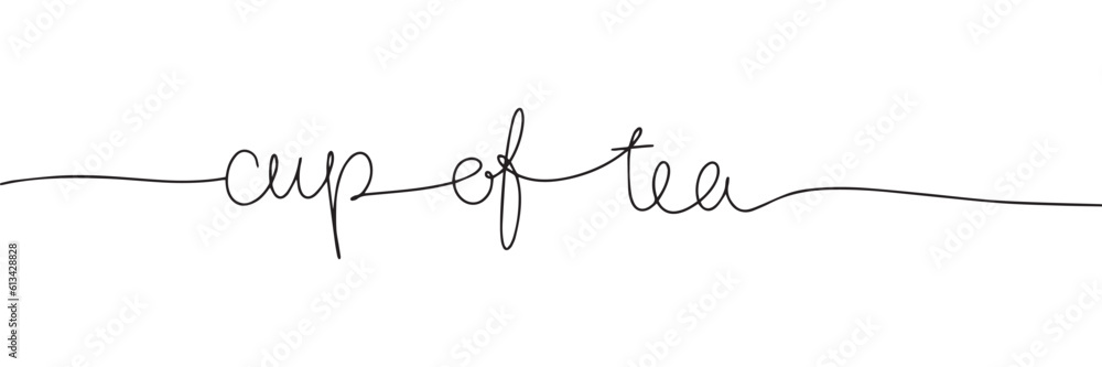 Cup of tea handwritten lettering. Continuous line drawing text design. Vector illustration Cup of tea handwritten lettering. Continuous line drawing text design. Vector illustration