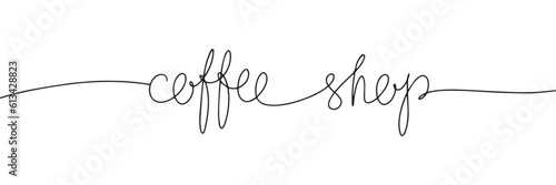 Coffee shop handwritten lettering. Continuous line drawing text design. Vector illustration