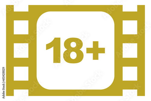 Sign of Adult Only for Eighteen Plus or 18+ and Twenty One Plus or 21+ Age in the Filmstrip. Age Rating Movie Icon Symbol for Movie Poster, Apps, Website or Graphic Design Element. Format PNG photo