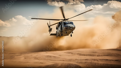 Photo Military helicopter in active combat zone