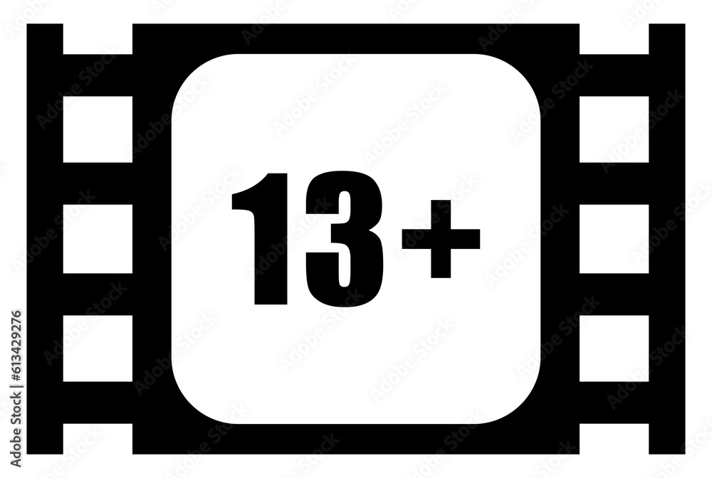 Sign of Adult Only for Thirteen Plus 13+ Age in the Filmstrip. Age Rating Movie Icon Symbol for Movie Poster, Banner, Backdrop, Apps, Website or Graphic Design Element. Vector Illustration Sign of Adult Only for Thirteen Plus 13+ Age in the Filmstrip. Age Rating Movie Icon Symbol for Movie Poster, Banner, Backdrop, Apps, Website or Graphic Design Element. Vector Illustration