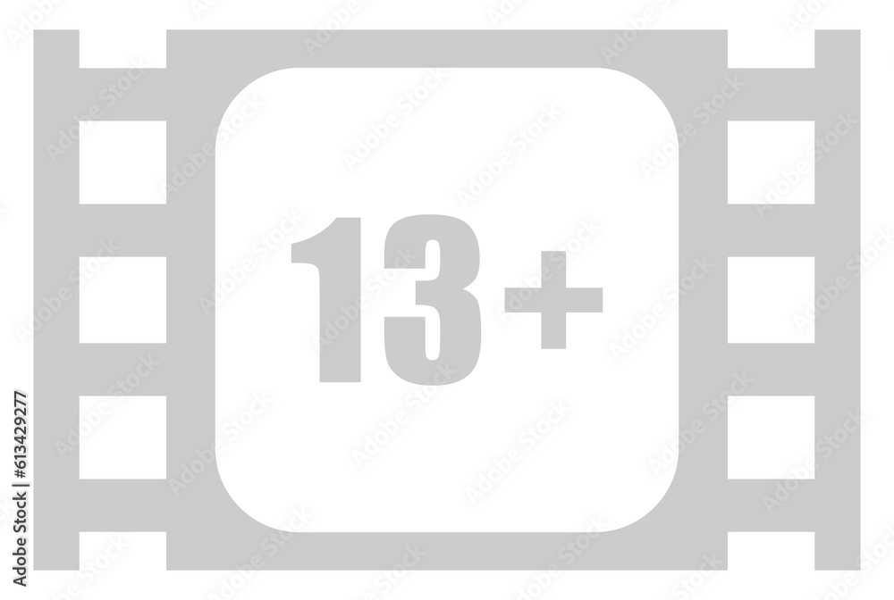 Sign of Adult Only for Thirteen Plus 13+ Age in the Filmstrip. Age Rating Movie Icon Symbol for Movie Poster, Banner, Backdrop, Apps, Website or Graphic Design Element. Vector Illustration Sign of Adult Only for Thirteen Plus 13+ Age in the Filmstrip. Age Rating Movie Icon Symbol for Movie Poster, Banner, Backdrop, Apps, Website or Graphic Design Element. Vector Illustration