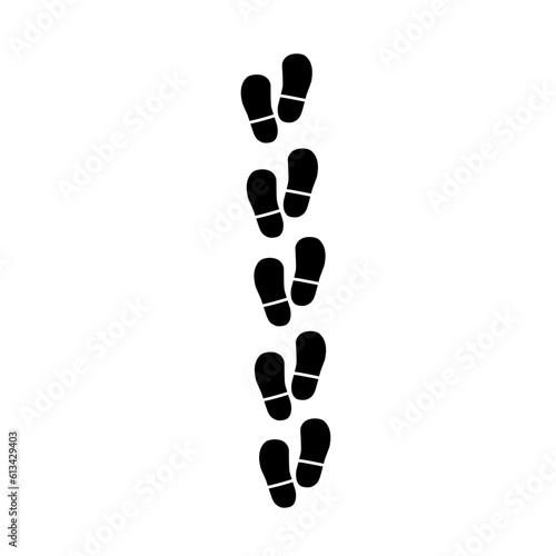Silhouette of human footprints, vector illustration. Shoe sole mold. Foot prints, boots, sneakers. Barefoot icon effect.