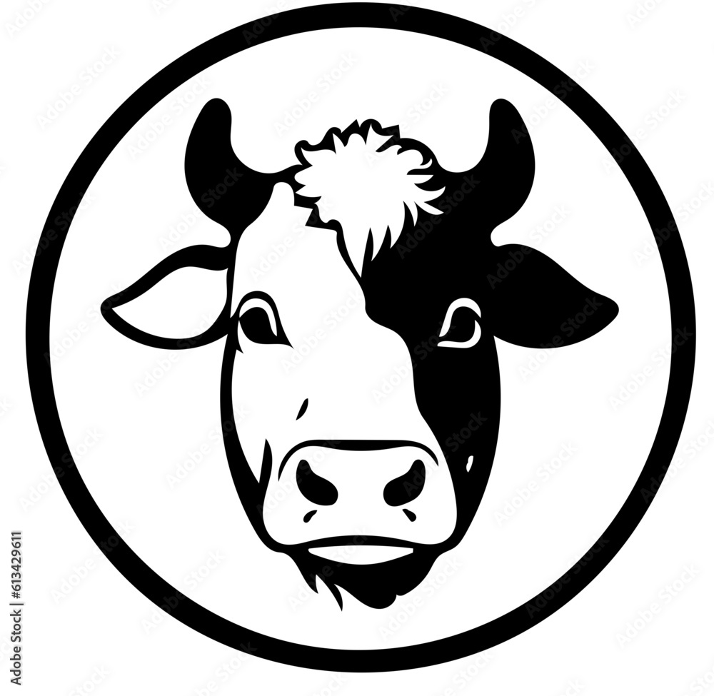 Cow logo design in black and white, vector illustration of a domestic animal Cow logo design in black and white, vector illustration of a domestic animal