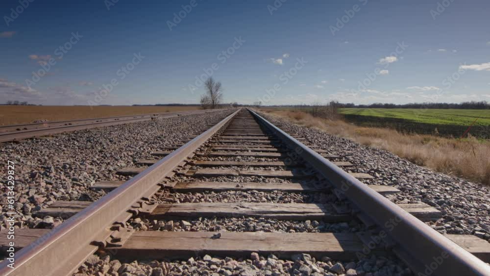 Railway Tracks Timelapse Rural - Static Shot Looking Down Train Tracks Railway Tracks Timelapse Rural - Static Shot Looking Down Train Tracks