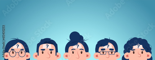 Vector of thinking people with question mark looking up