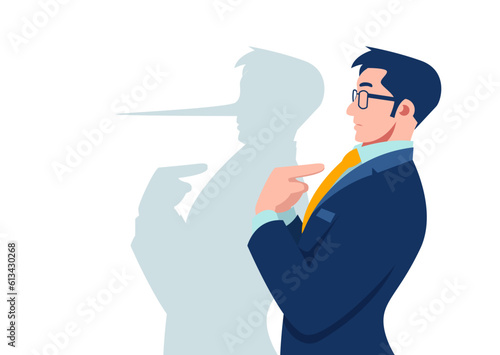 Vector of a businessman looking surprised when being caught on lie.