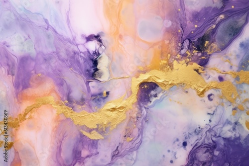 Dreamy watercolor and marble abstract pattern in purple, blue, and yellow hues, Generative AI