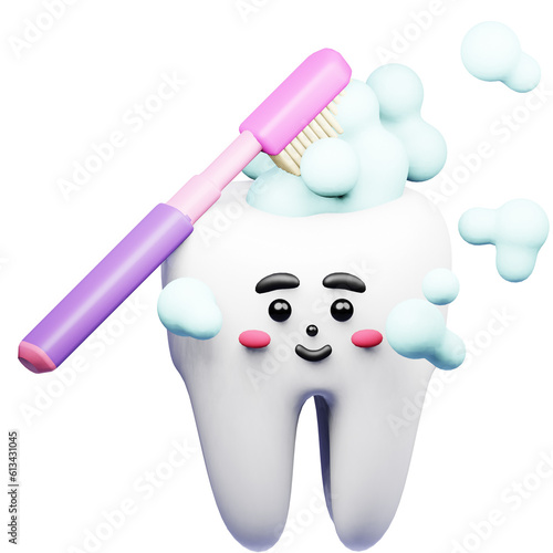 A cute 3D toothbrushing icon for Dental Health Campaign and Tooth Awareness Promotion Design. Encouraging good oral hygiene with a playful touch.