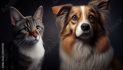 Lovely pet picture of a tiny dog and a cat, Generative AI