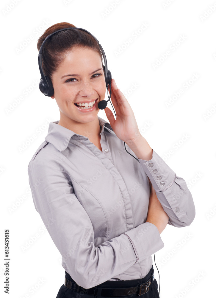 Call center, portrait and business woman, consultant or agent in virtual communication, customer support and contact. Agency, help and happy person with advice isolated on transparent png background Call center, portrait and business woman, consultant or agent in virtual communication, customer support and contact. Agency, help and happy person with advice isolated on transparent png background