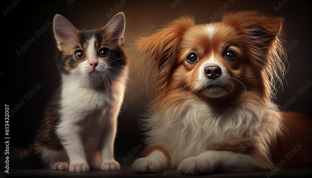 Lovely pet picture of a tiny dog and a cat, Generative AI Lovely pet picture of a tiny dog and a cat, Generative AI