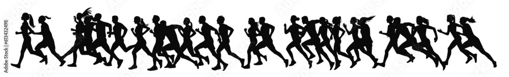 Running men and women silhouette	