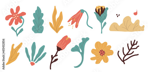 Simple abstract hand drawing of various shapes, patterns. Nature botanical flowers, leaves, objects, modern fashion elements. for print, banner, card, social networks. vector art illustration.