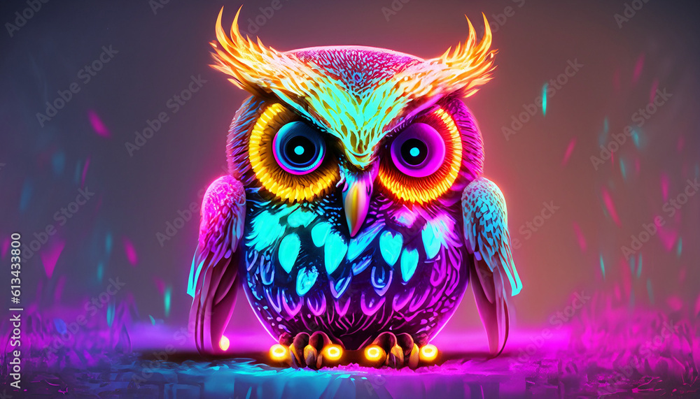 ultra high resolution, hyper realistic neon glowing owl ultra high resolution, hyper realistic neon glowing owl