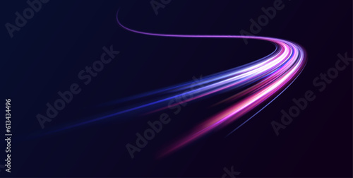  Neon color glowing lines background, high-speed light trails effect. Big data traffic visualization, dynamic high speed data streaming traffic.