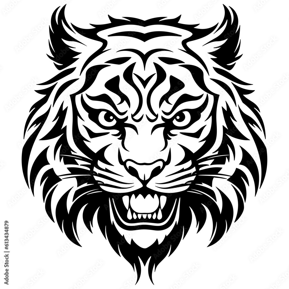 Black and white tiger face, logo, icon, isolated on white background,  vector illustration. Stock Vector | Adobe Stock