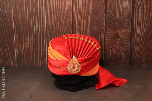 indian, arabic, turkish male headdress turban. traditional wedding clothing. photo