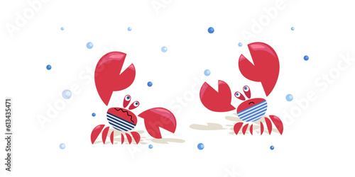 Sea crabs. Rivalry, competition. Funny characters on beach. Summer. Beach season. Cartoon sea animal