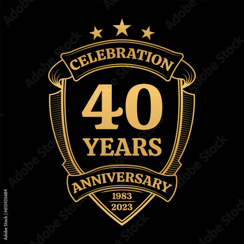 40 years anniversary icon or logo. Vintage birthday banner design. 40th anniversary jubilee celebration badge or label. Vector illustration.