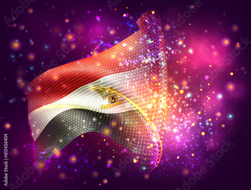 Egypt, vector 3d flag on pink purple background with lighting and flares