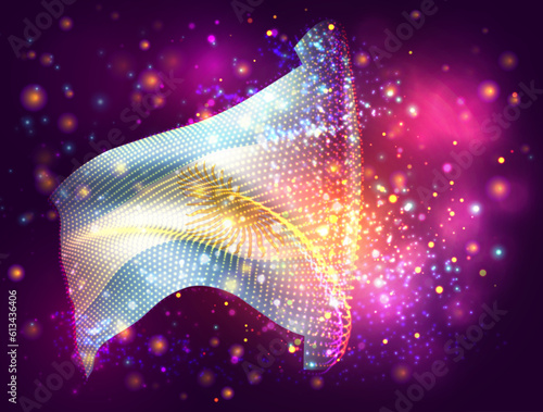 Argentina, vector 3d flag on pink purple background with lighting and flares