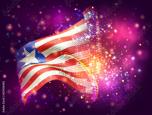 Liberia, vector 3d flag on pink purple background with lighting and flares