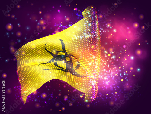 Infection, on vector 3d flag on pink purple background with lighting and flares