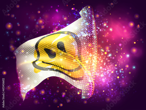 Smile, on vector 3d flag on pink purple background with lighting and flares