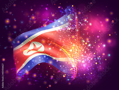 Korea, vector 3d flag on pink purple background with lighting and flares