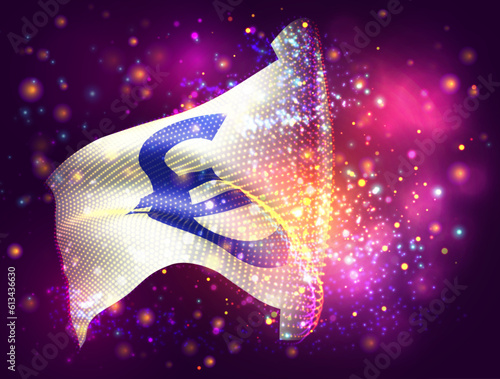 Euro, on vector 3d flag on pink purple background with lighting and flares